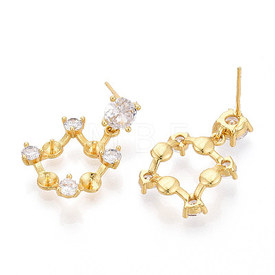 Brass Micro Pave Clear Cubic Zirconia Stud Earrings Findings for Half Drilled Beads KK-T071-12G-1