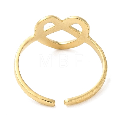 304 Stainless Steel Hollow Heart Open Cuff Ring for Women RJEW-I098-05G-1