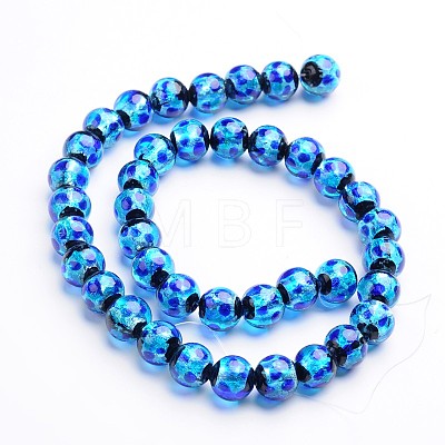 Glow in the Dark Luminous Style Handmade Silver Foil Glass Round Beads FOIL-I006-10mm-02-1