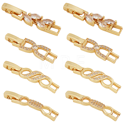 8Pcs 4 Styles Rack Plating Brass Clear Cubic Zirconia Watch Band Clasps KK-BC0009-76G-1