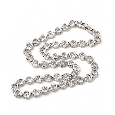 Clear Cubic Zirconia Heart Link Chain Necklace NJEW-E074-06P-1