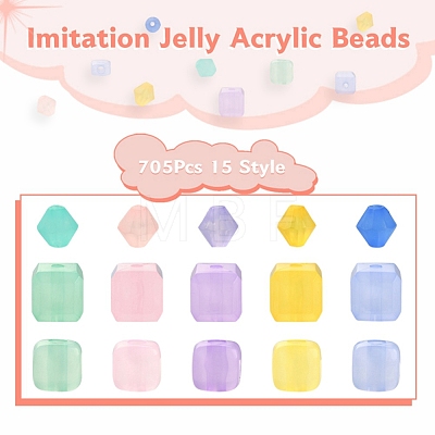 705Pcs 15 Style Imitation Jelly Acrylic Beads MACR-YW0001-78-1