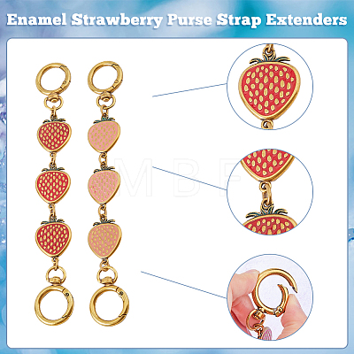 Unicraftale 3Pcs 3 Style Alloy Enamel Strawberry Link Purse Strap Extenders DIY-UN0004-55-1