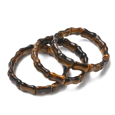 Bamboo Natural Tiger Eye Beads Stretch Bracelets for Women Men BJEW-K304-01K-1