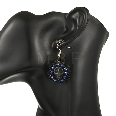 Halloween Gothic Synthetic Turquoise Skull Dangle Earrings EJEW-MZ00807-02-1