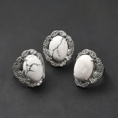 Natural Howlite Adjustable Rings RJEW-P043-04P-21-1