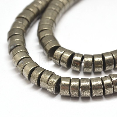 Flat Round/Disc Natural Pyrite Beads Strands G-I126-23-6x4mm-1