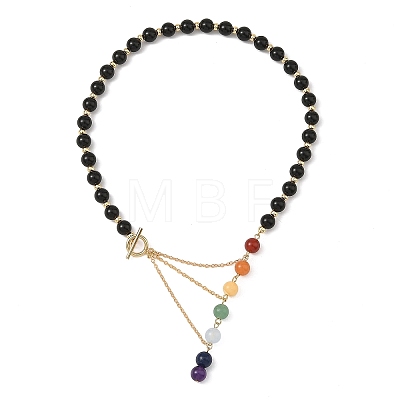 Chakra Gemstone Round Beaded Necklaces with 304 Stainless Steel OT Clasps NJEW-JN06348-1