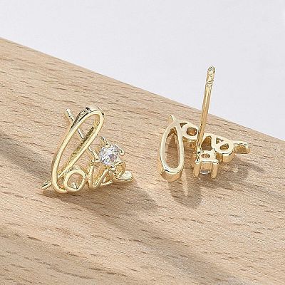 Brass Clear Cubic Zirconia Stud Earrings EJEW-Q014-10G-1