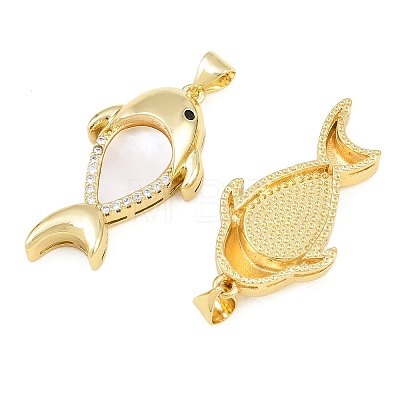 Brass Micro Pave Black Cubic Zirconia with White Shell Pendants CU-CBA9482-02G-07-1