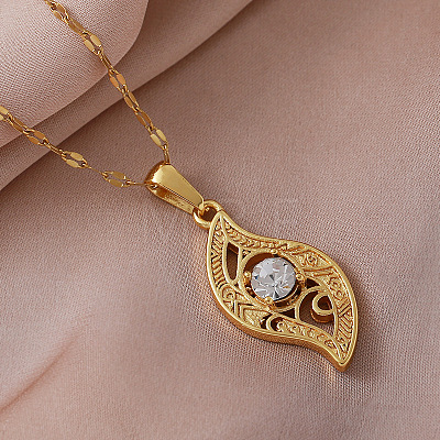 Vintage 304 Stainless Steel Glass Hollow Leaf Pendant Necklaces for Women Men MX3946-1