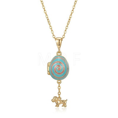 Brass Enamel Egg with Dog Locket Pendant Necklaces for Women WG3DE65-02-1