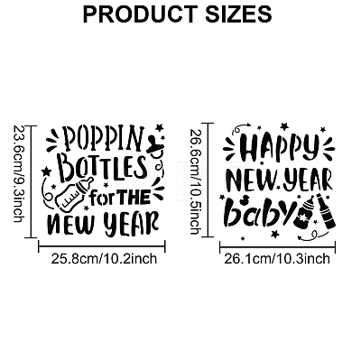 MAYJOYDIY US 1 Set Happy New Year PET Hollow Out Drawing Painting Stencils DIY-MA0002-68A-1