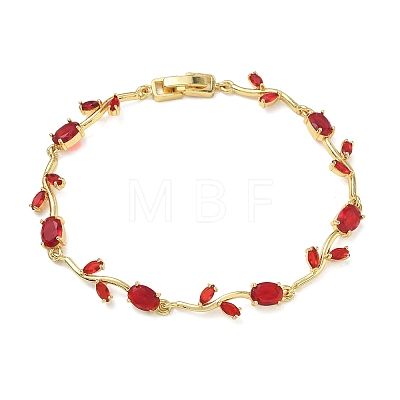 Brass Glass Flower Link Chain Bracelets KK-CBA7DFA-01G-11-1