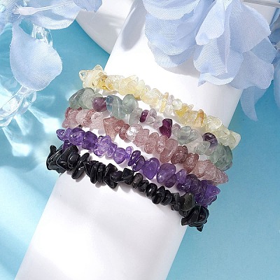 12 Constellation Natural Mixed Gemstone Chip Beaded Stretch Bracelets Sets for Women Men BJEW-JB10264-02-1