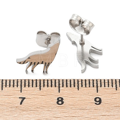 Non-Tarnish Wolf 304 Stainless Steel Stud Earrings for Women EJEW-Z017-13P-1