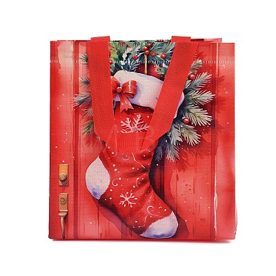 Rectangle Christmas No Woven Fabric Printed Tote Bags ABAG-P015-03B-1