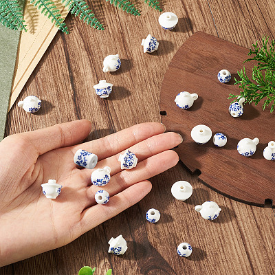 32Pcs 4 Styles Handmade Porcelain Beads PORC-TA0001-78B-1