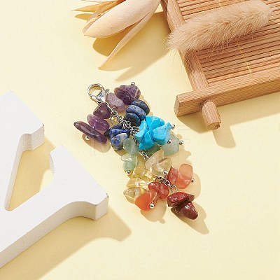 Chakra Natural & Synthetic Mixed Gemstone Chip Beaded Pendant Decorations HJEW-JM01235-01-1
