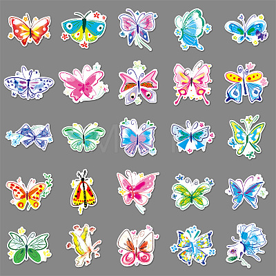 50Pcs Butterfly PVC Waterproof Stickers PW-WG52362-01-1