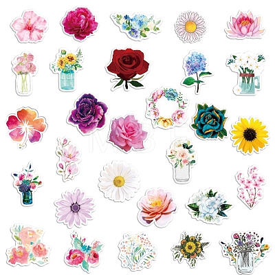 50Pcs Spring PVC Waterproof Self-adhesive Flower Stickers PW-WG68058-01-1