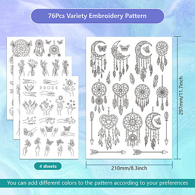 4 Sheets 11.6x8.2 Inch Stick and Stitch Embroidery Patterns DIY-WH0455-061-1