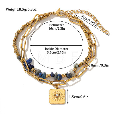 304 Stainless Steel & Natural Lapis Lazuli Chip Beaded Double Layer Bracelets FS-WG81BCE-14-1