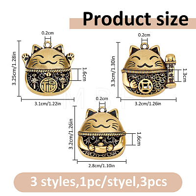 3Pcs 3 Styles Brass Pendants KK-FH0008-46-1