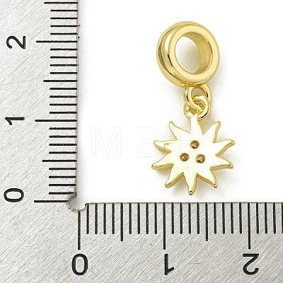 Rack Plating Brass Pave Clear Cubic Zirconia Sun European Dangle Charms KK-Z067-39G-1