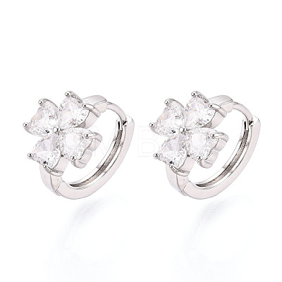 Brass Micro Pave Clear Cubic Zirconia Clover Hoop Earrings EJEW-T048-42P-1