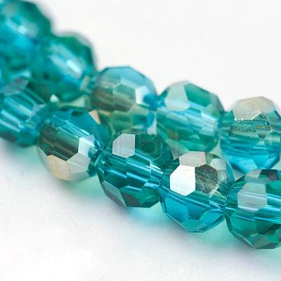 Half Plated Faceted Round Electroplate Glass Beads Strands X-EGLA-D021-42-1