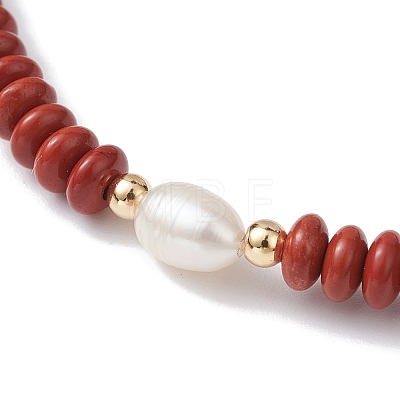 Natural Red Jasper Rondelle & Pearl Beaded Stretch Bracelets BJEW-JB09918-01-1