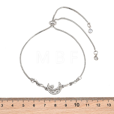 Adjustable Alloy Pave Clear Cubic Zirconia Moon with Star Slider Beacelets for Women AL-CBA3C8B-11P-1