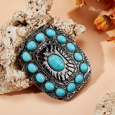 1Pc Rectangle Alloy & Synthetic Turquoise Buckles FIND-CL0002-38B-1