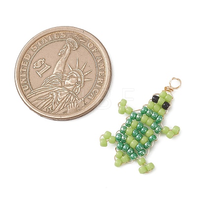 Copper Wire Wrapped Beaded Sea Turtle Charms PALLOY-MZ01204-1