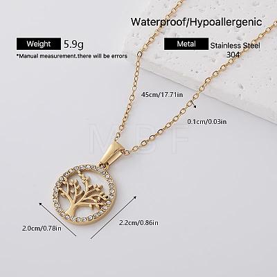 304 Stainless Crystal Rhinestone Tree of Life Pendant Necklaces for Women AP2752-5-1