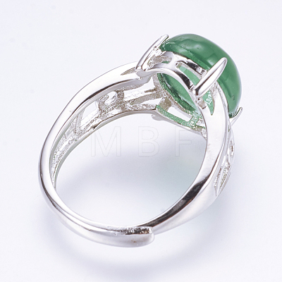 Adjustable Oval Natural Agate Finger Rings RJEW-P059-G03-1