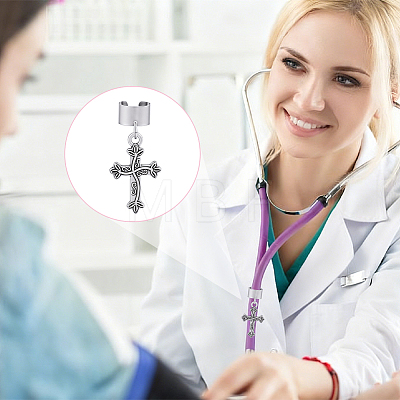 40Pcs 5 Style Cross Alloy Stethoscope Pendant Decorations HJEW-ME00140-1