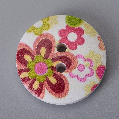 2-Hole Printed Wooden Buttons WOOD-TAC0003-52-1