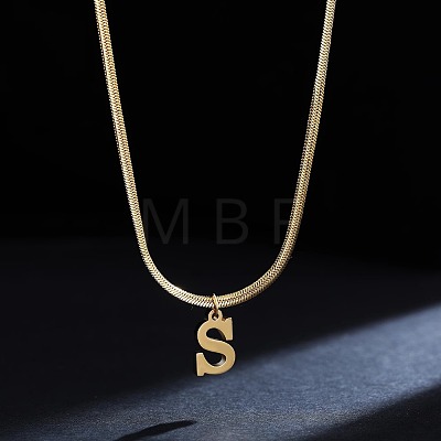 316 Surgical Stainless Steel Initial Pendant Flat Snake Chain Necklaces for Women WGC1053-19-1