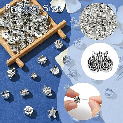 60Pcs 15 Styles Tibetan Style Alloy European Beads FIND-YW0005-07-1