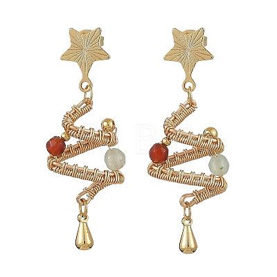 Natural Agate & Natural Green Aventurine Beads Dangle Stud Earrings EJEW-TA00826-1