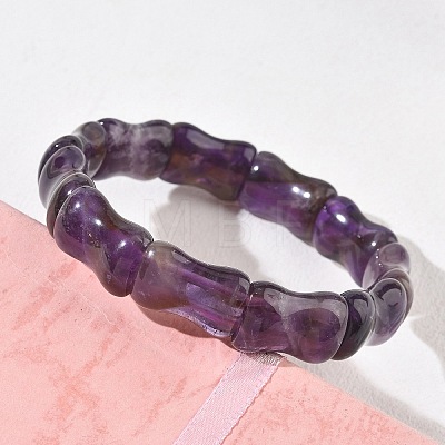 Bamboo Natural Amethyst Beads Stretch Bracelets for Women Men BJEW-K304-01G-1