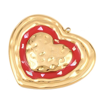 Valentine's Day 304 Stainless Steel Red Enamel & Natural Shell Pendants STAS-G398-04G-1
