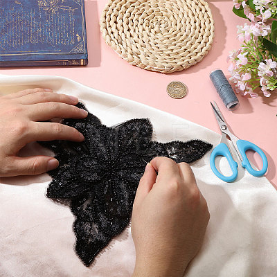 2Pcs Fabric with Tube Beads and Pearl Beads & Sequins Patches DIY-PH0038-13A-1