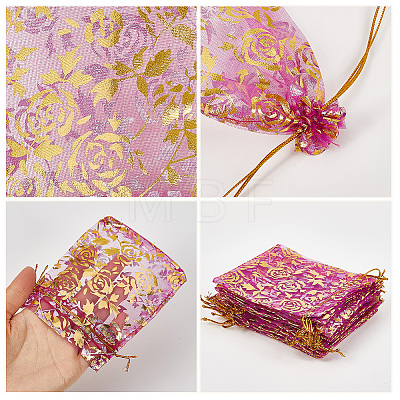 100Pcs Rose Printed Organza Bags OP-SP0001-06A-1