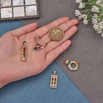 4 Pieces Brass Cubic Zirconia Charm Pendant Brass CZ Charm Mixed Shape Fan Rectangle Pendant for Jewelry Necklace Earring Making Crafts JX566A-1