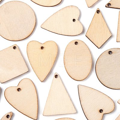 70Pcs 7 Style Unfinished Natural Poplar Wood Pendants WOOD-LS0001-21-1