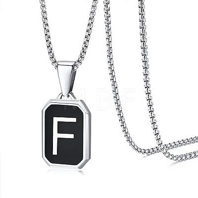 304 Stainless Steel Black Enamel Rectangle with Initial Pendant Box Chain Necklaces WG7737E-13-1