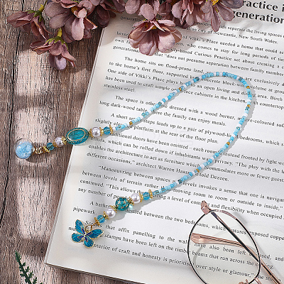 Glass & ABS Plastic Imitation Pearl & Acrylic Bead Bookmark AJEW-CP00020-1